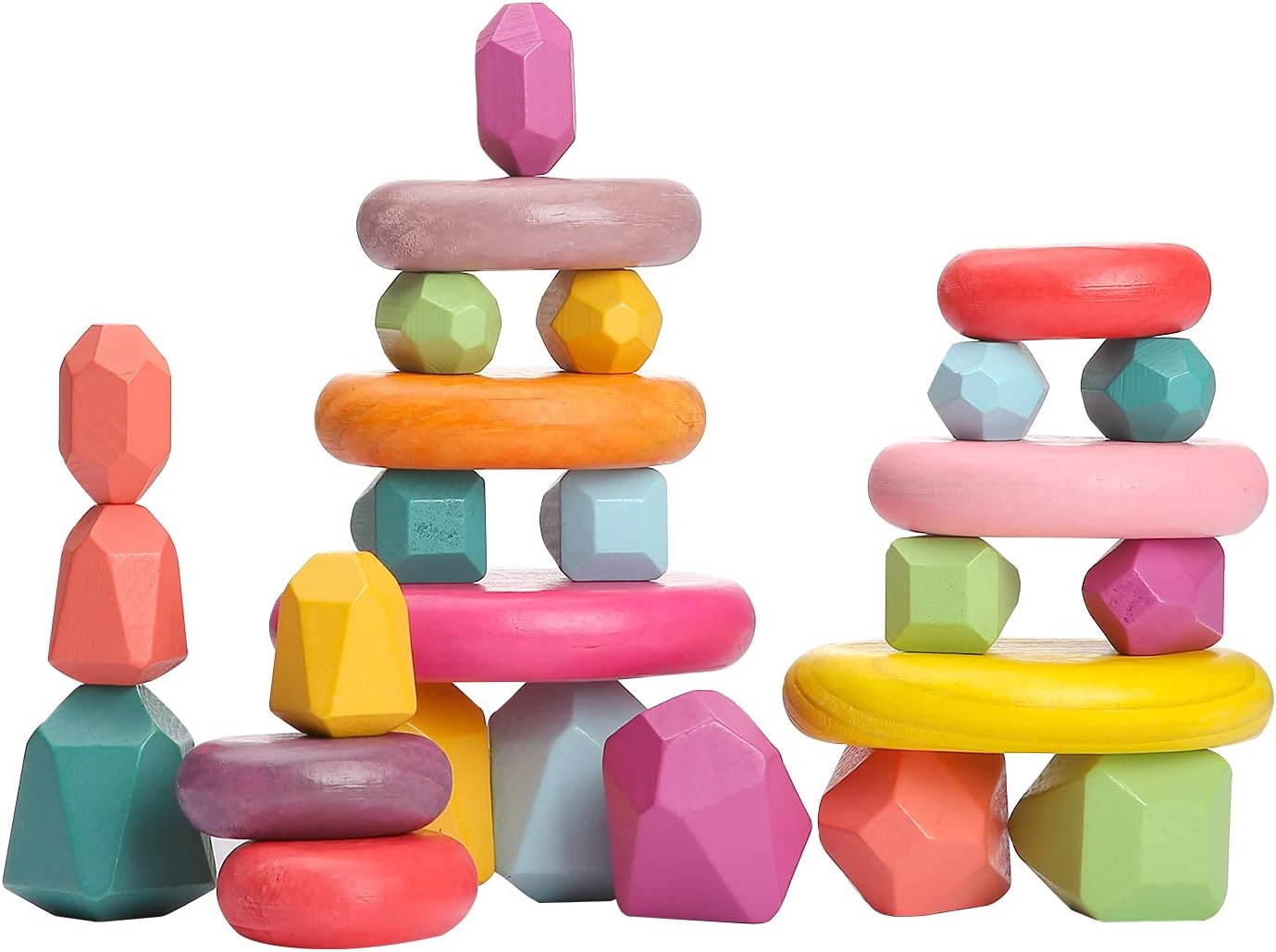 OESSUF Stacking Rocks 26Pcs Stacking Blocks Balancing Stones Wooden Building Toys Wood Stone