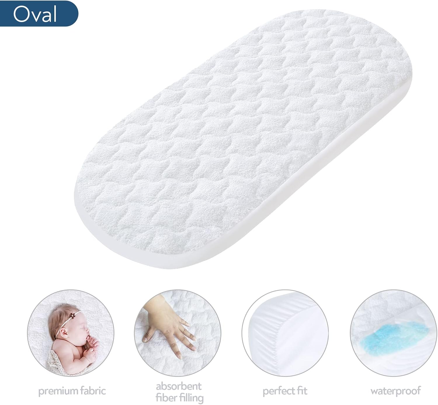 Magik & Kover Bassinet Mattress Pad Cover 15" x 30" - Fit for SNOO Smart Sleeper, Fisher Price