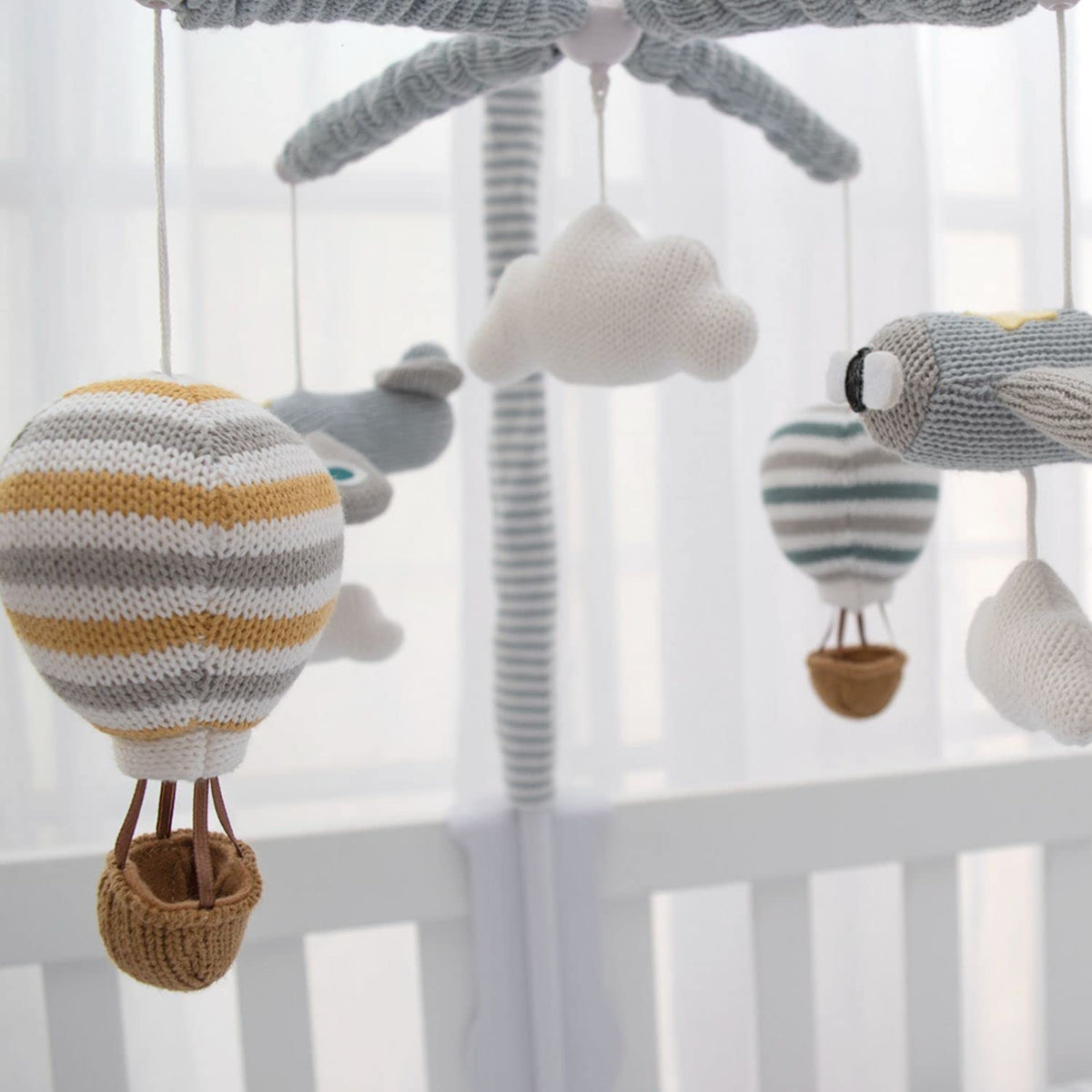 LIVING TEXTILES Baby Music Mobile - Up & Away Crib Toy, Sky Hot Air Balloon,Clouds Planes, Musical