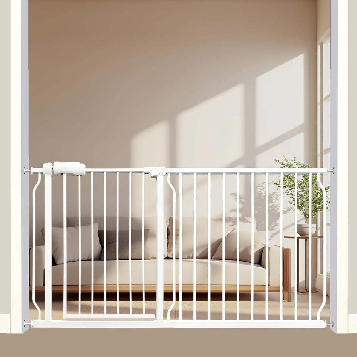Extra Wide Baby Gate, 57.5-62 Inch - White Metal, Pressure Mounted Indoor Safety Gate, Walk-Through