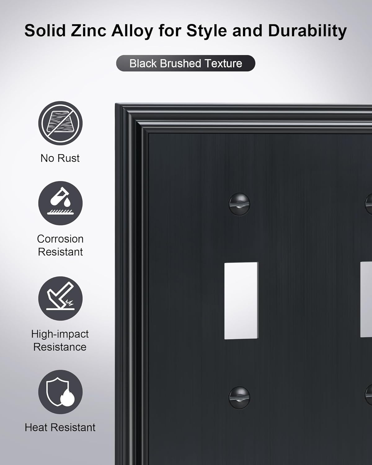 2-Pack Double Toggle Light Switch Cover Plate, Durable Solid Zinc Alloy Decorative Dual Switch