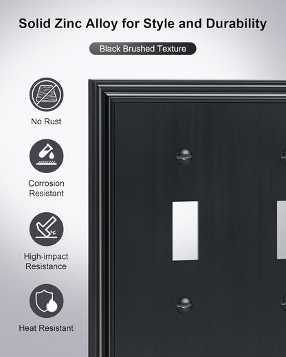 2-Pack Double Toggle Light Switch Cover Plate, Durable Solid Zinc Alloy Decorative Dual Switch