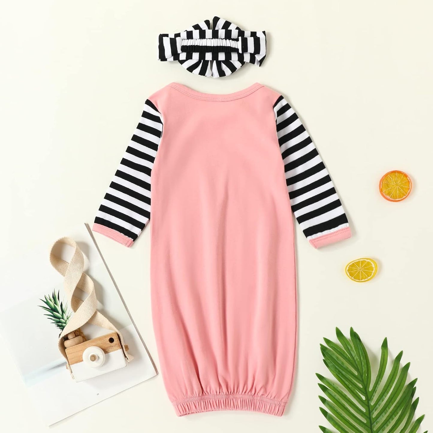 AMAWMW Newborn Baby Girl Little Sister Sleeper Gown Stripe Long Sleeve Nightgown Pajamas Gifts