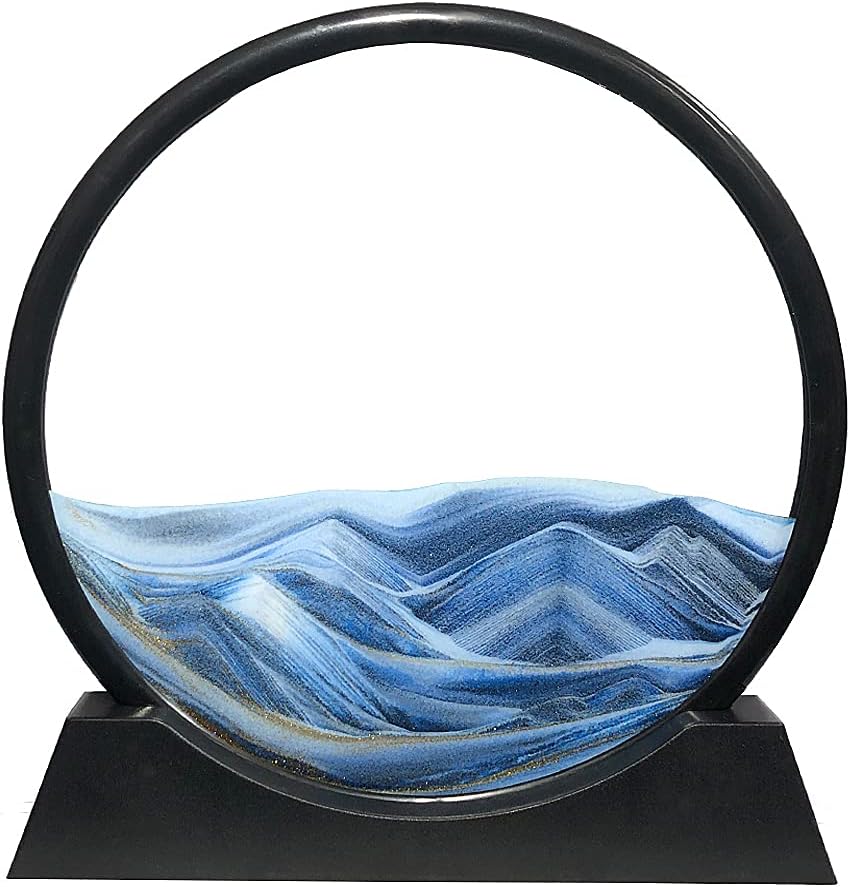 Aoderun Moving Sand Art Picture Round Glass 3D Deep Sea Sandscape in Motion Display Flowing Sand