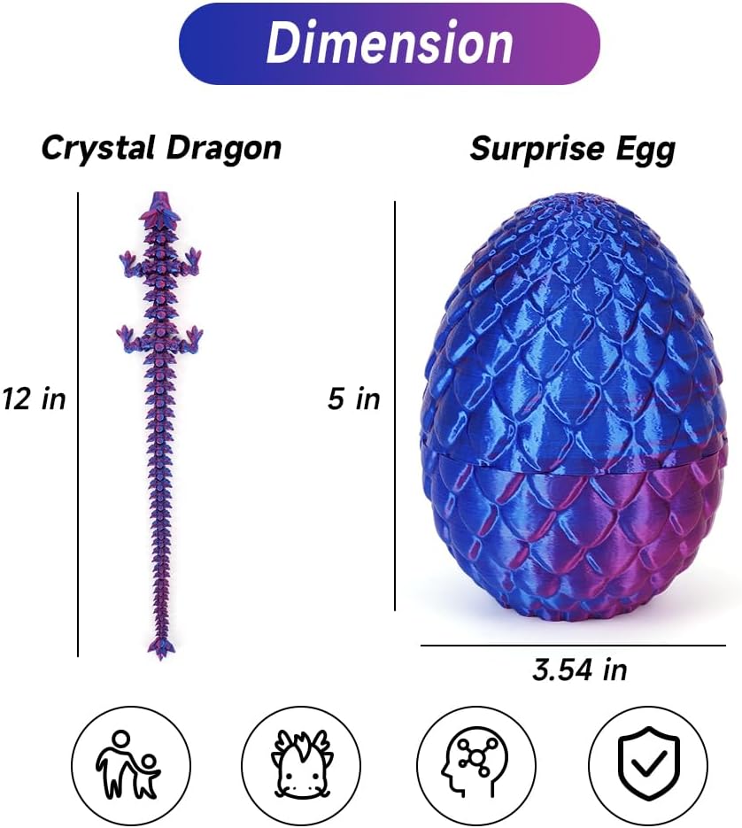 3D Printed Dragon Egg, Mystery Crystal Dragon Egg Fidget Toys Surprise, Articulated Crystal Dragon