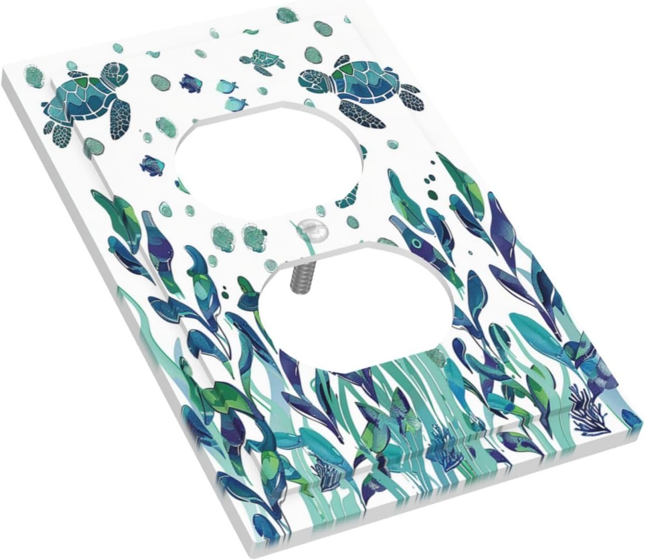 Outlet Covers Vibrant Turtle Seagrass Watercolor Painting 1 Gang Duplex Wall Plate Decorative