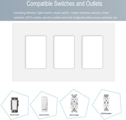 3-Gang Screwless Decorator Wall Plate Cover Switch Outlet Electrical Faceplate for Light Switche