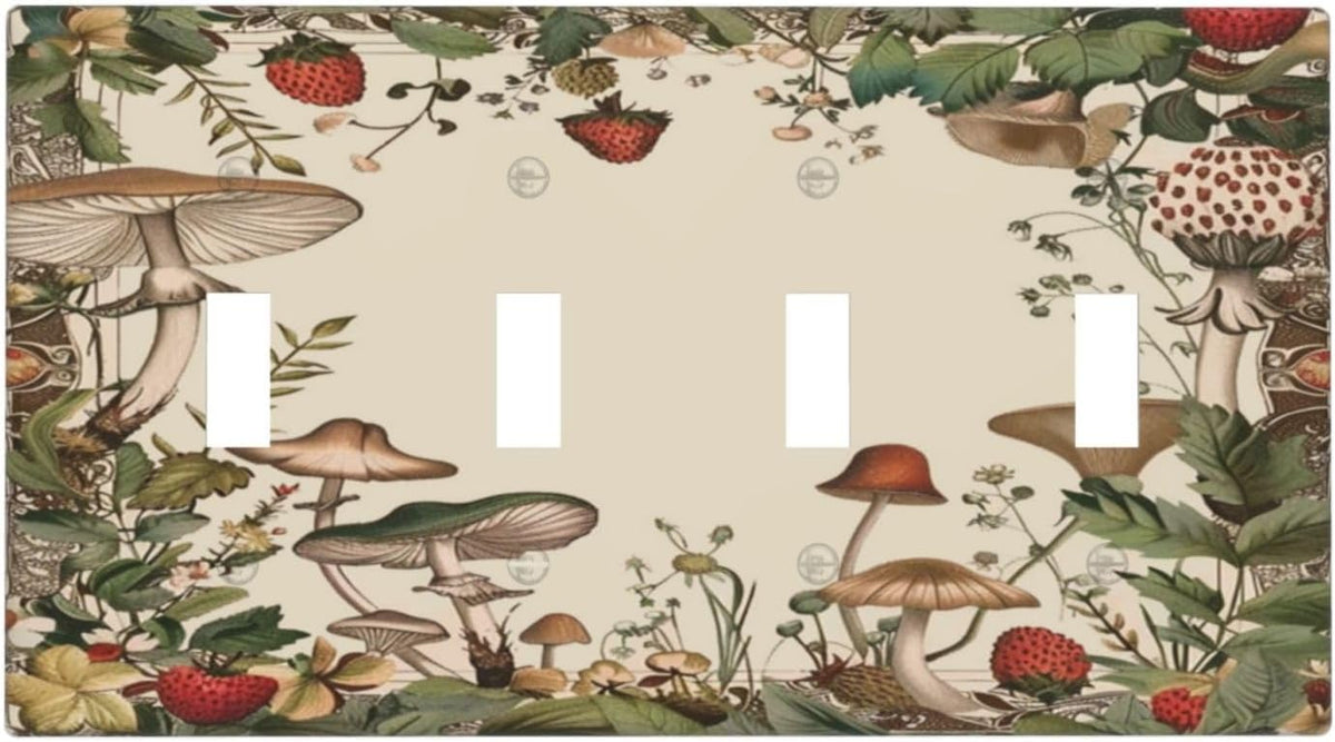 Decorative Switch Covers Plate Rustic Mushroom Garden Red Strawberry 4 Gang Artistic Wall Plate