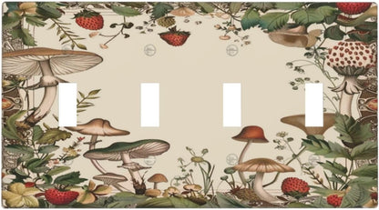 Decorative Switch Covers Plate Rustic Mushroom Garden Red Strawberry 4 Gang Artistic Wall Plate