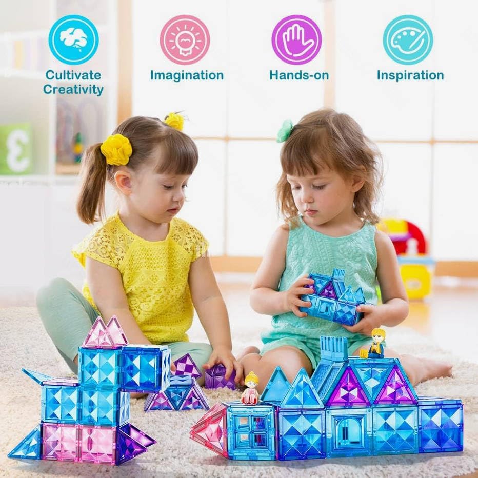 102PCS Ice Castle Magnetic Tiles, 3D Building Blocks STEM Educational Kids Toys for Pretend Play, 3