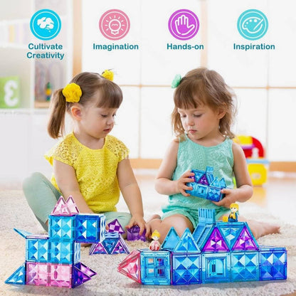 102PCS Ice Castle Magnetic Tiles, 3D Building Blocks STEM Educational Kids Toys for Pretend Play, 3