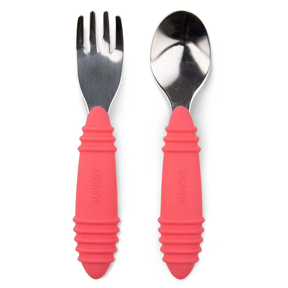Bumkins Toddler Utensils, Kids Size Fork and Spoon Set, Silicone and Stainless-Steel Training