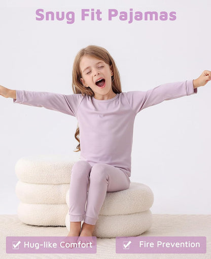 JunNeng Bamboo Viscose Pajamas for Toddler Baby, Boys Girls Solid Snug Fit Pajamas Long Sleeve