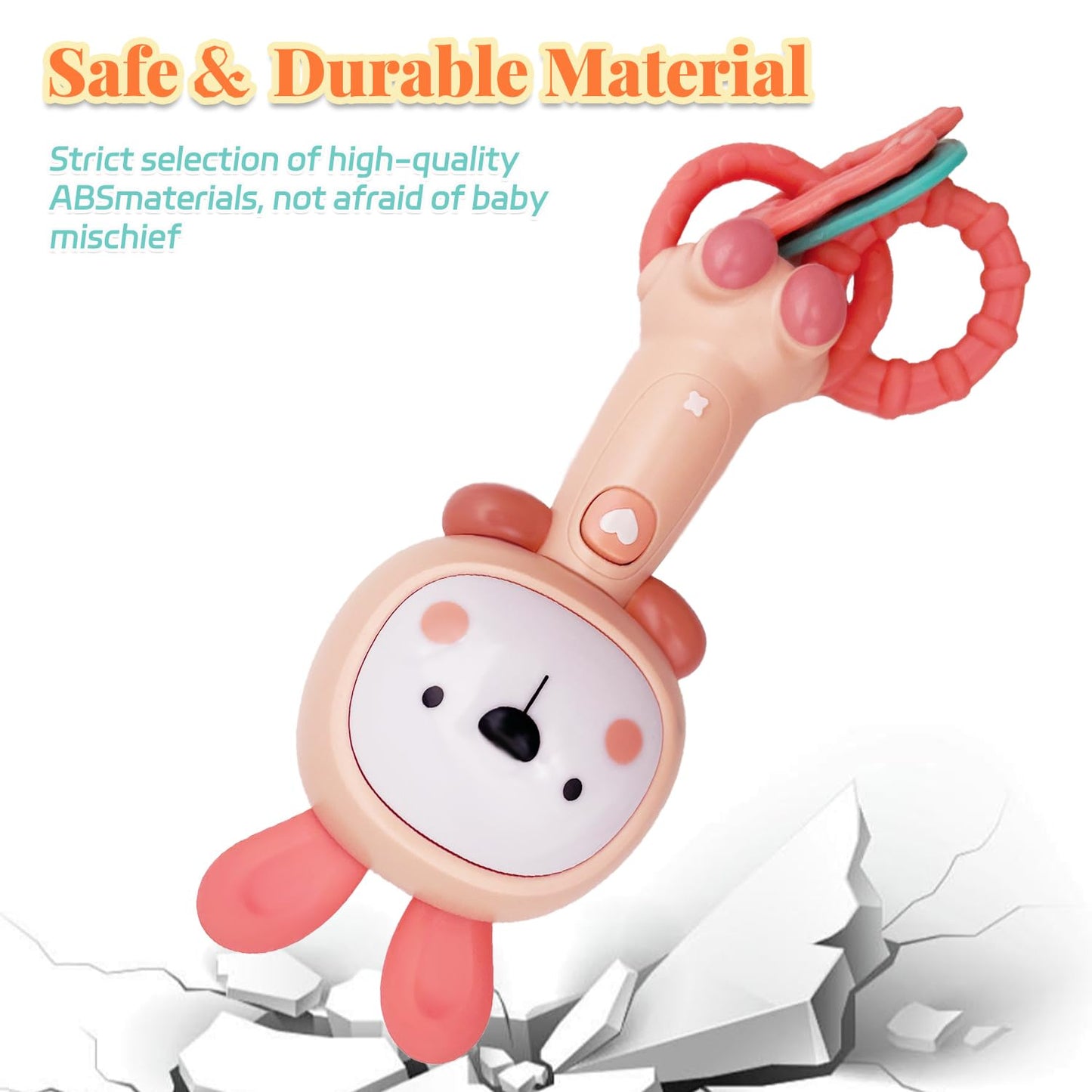 Baby Music Rattle, Teething Toys for Infants 6-12-18 Months Toddlers, Light-Up & Chew Sensory Toys