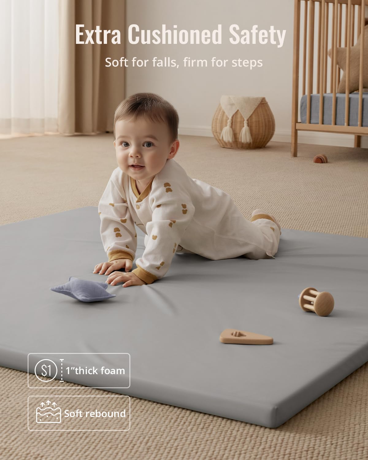 Blissful Diary Vegan Leather Baby Play Mat, 50x50 Thicken Foam Cushioned & Waterproof Playpen Mat