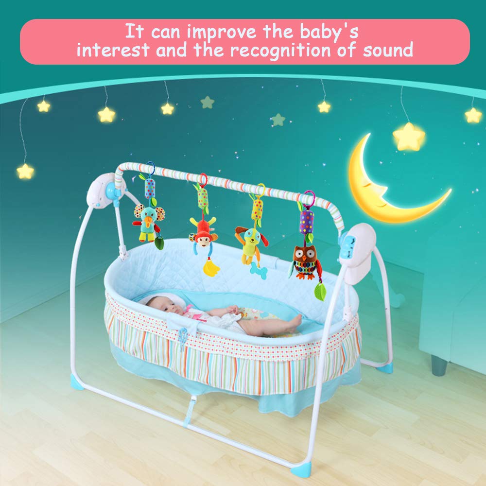 4 PCS Baby Soft Hanging Rattle Crinkle Squeaky Toy - Baby Toys for 0 3 6 9 to 1 Animal Ring Plush
