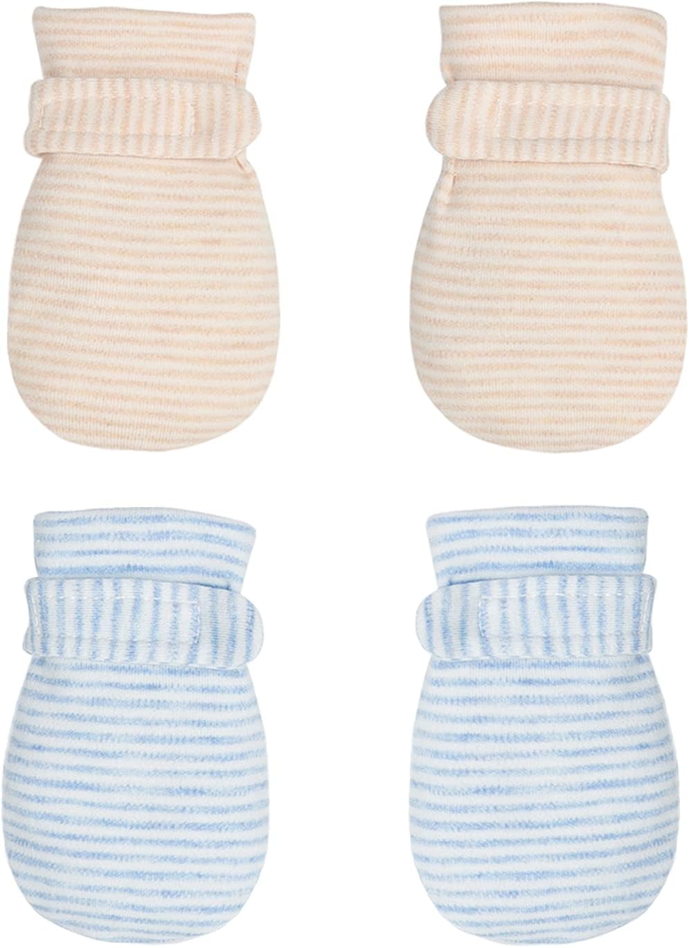 Newborn Baby No Scratch Mittens Stay On, 100% Cotton Breathable, Adjustable Infant Gloves for Baby