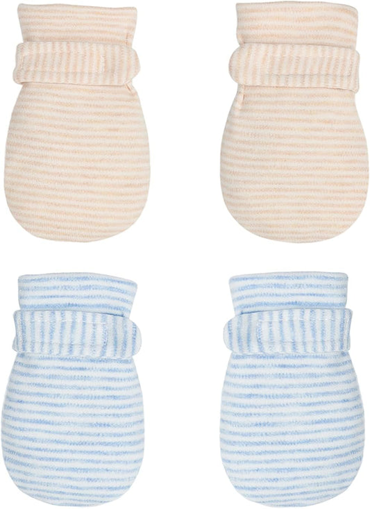 Newborn Baby No Scratch Mittens Stay On, 100% Cotton Breathable, Adjustable Infant Gloves for Baby