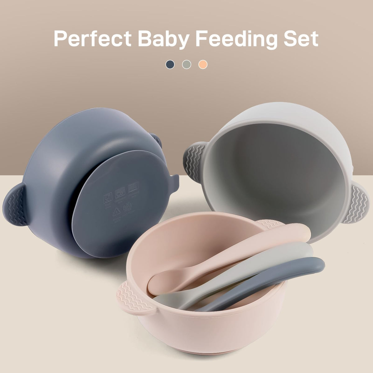 Eascrozn 3 Pack Baby Bowls with Suction and Baby Spoons, BPA Free