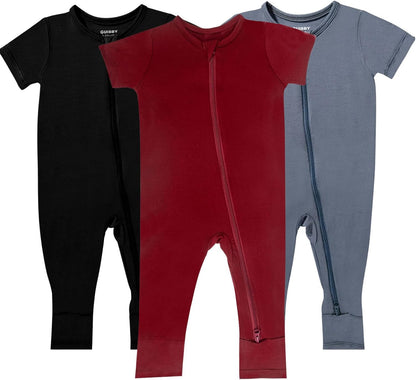 GUISBY Rayon Made from Bamboo Baby Pajamas, Summer Short Sleeve Footless Rompers, 2 Way Zipper