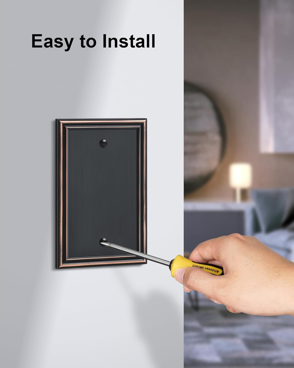 2-Pack Single Blank Wall Plates, Durable Solid Zinc Alloy Blank Outlet Covers, Decorative Aged