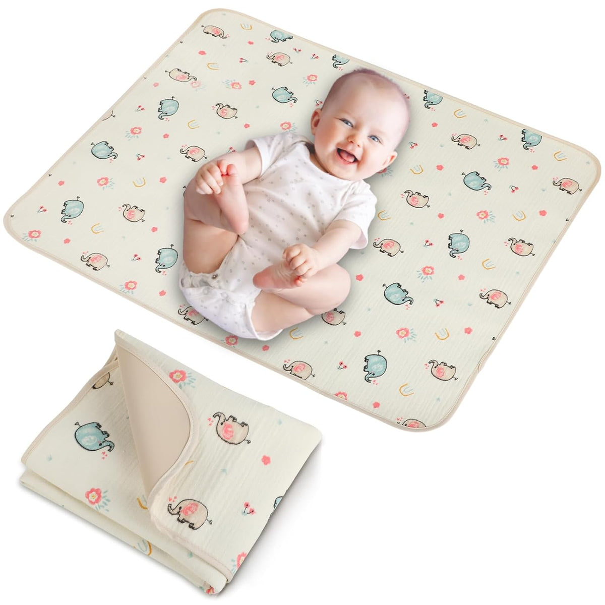 Baby Diaper Changing Pad, 19.7"x25.6" Waterproof Changing Pad Liners with 100% Muslin Cotton Front