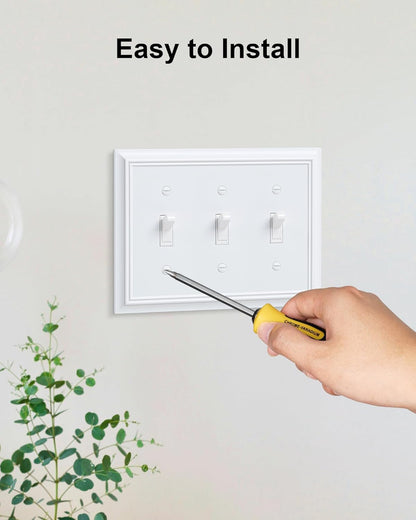 2-Pack Triple Toggle Light Switch Cover Plate, Durable Natural Bamboo Fiber Decorative Switch Plate