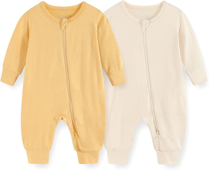 Unisex Rayon Made from Bamboo Zipper Baby Boy Girl Rompers 2 Pcak Long Sleeve Infants Jumpsuits New