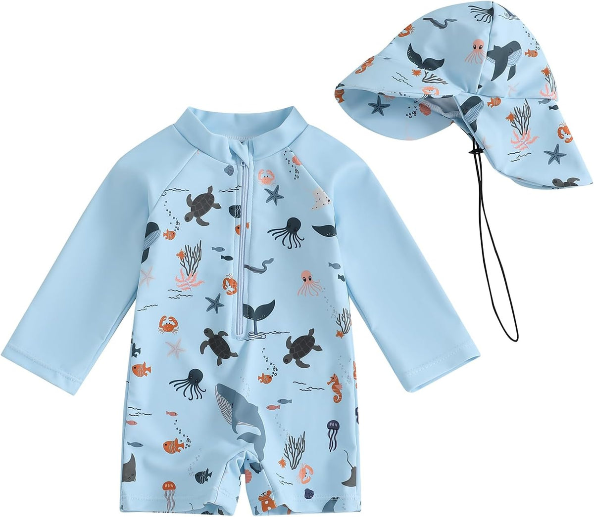 Hnyenmcko Baby/Toddler Boy Rash Guard Swimsuit Long Sleeve One Piece Zipper Swimwear Sunsuit Infant