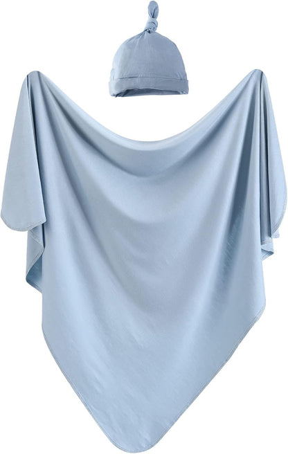 iEvolve Cotton Knitted Baby Swaddle Blanket with Hat Headband Set Newborn Swaddle Wrap Receiving