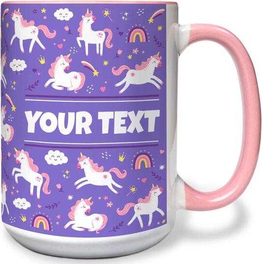 Personalized Mug for Kids - Purple Unicorn - Custom Name/Text, Ceramic Hot Chocolate/Cocoa/Coffee