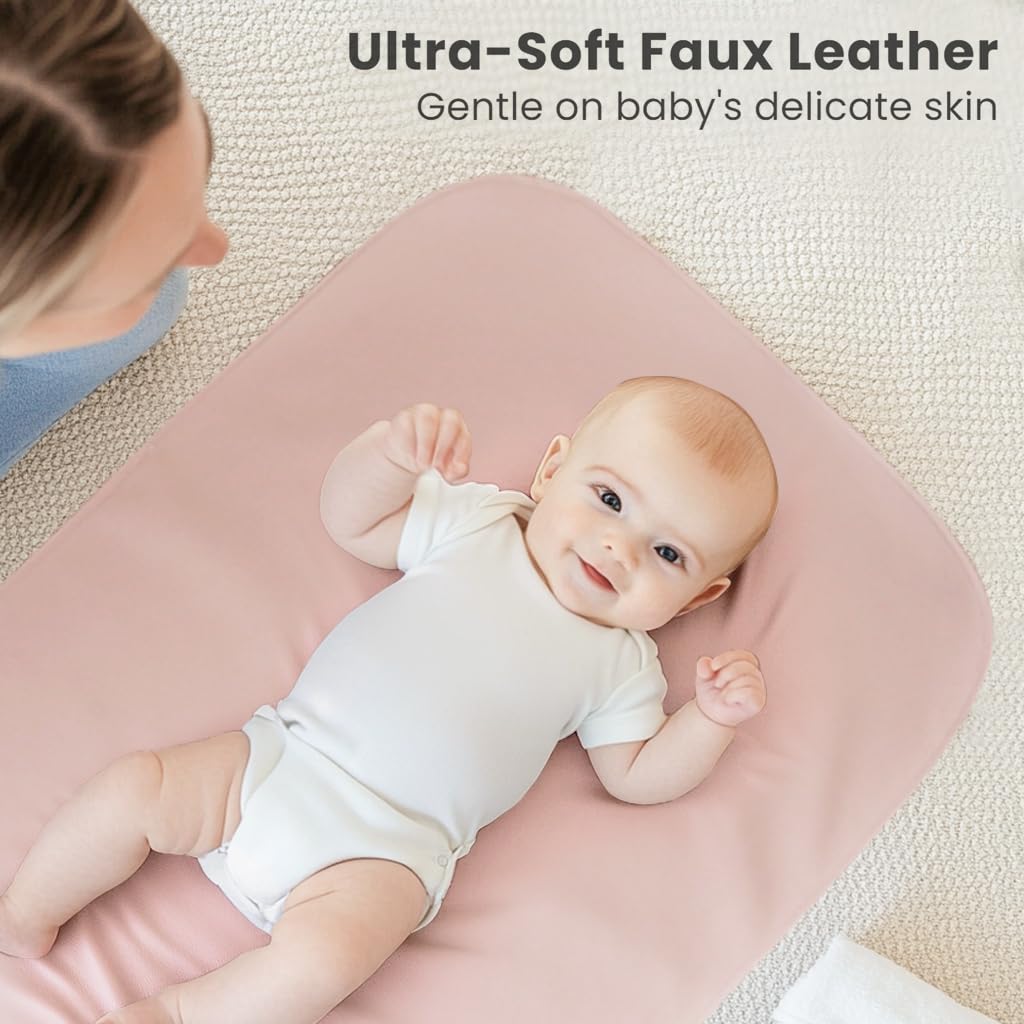 Konssy 2 Pack Faux Leather Baby Changing Mat 30"x17", Foldable and Wipeable Portable Changing Pad