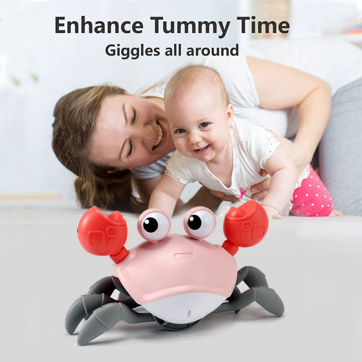 control future Girl Toys Tummy Time: Pink Crawling Crab Montessori Toy Learning 36 Months 3 Year