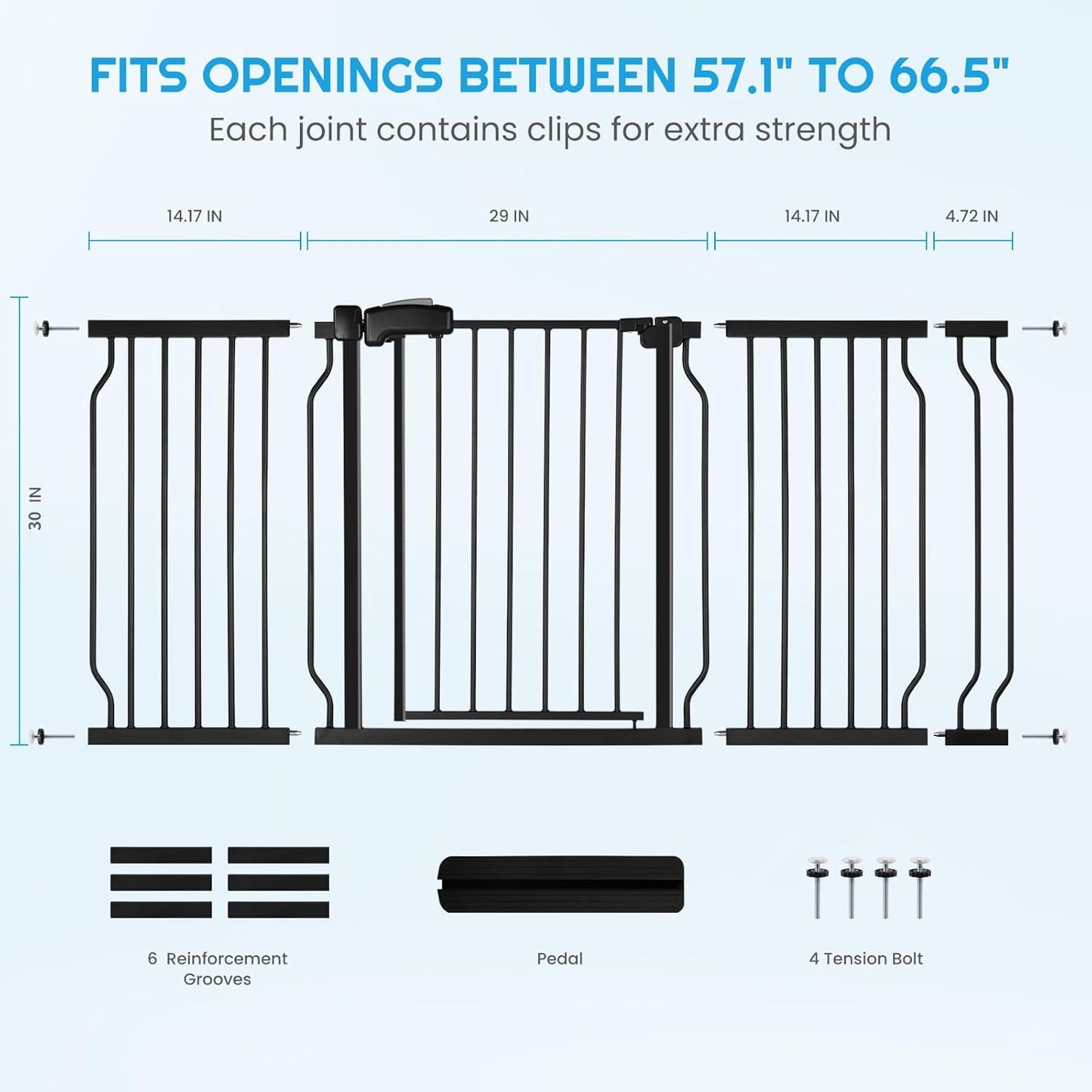 Extra Wide Baby Gate for Stairs Doorways with Door, 30" Tall 57.1-66.5" Wide Easy Install Dog Gate