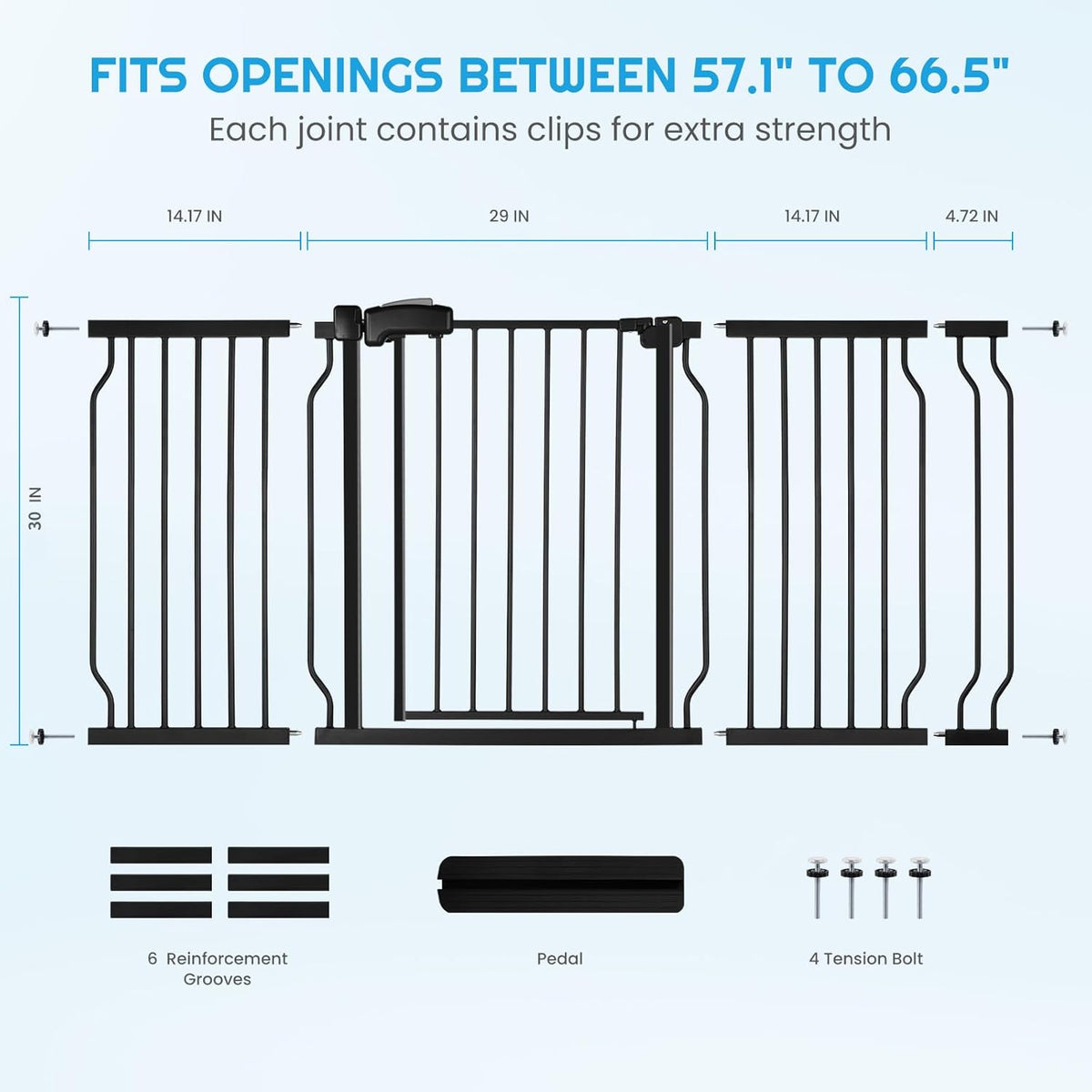 Extra Wide Baby Gate for Stairs Doorways with Door, 30" Tall 57.1-66.5" Wide Easy Install Dog Gate