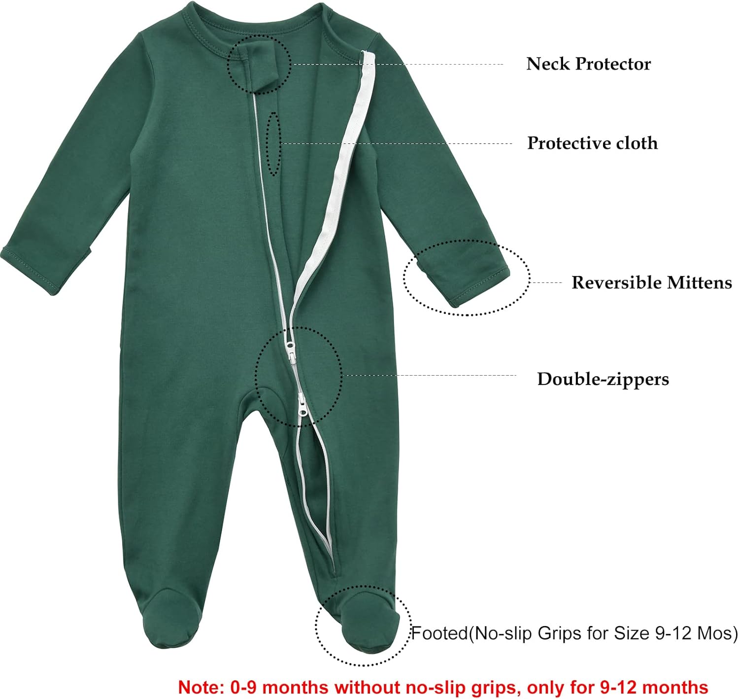 Aablexema Baby Footie Pajama with Mitten Cuffs, Double Zipper Infant Cotton clothes Sleeper Pjs