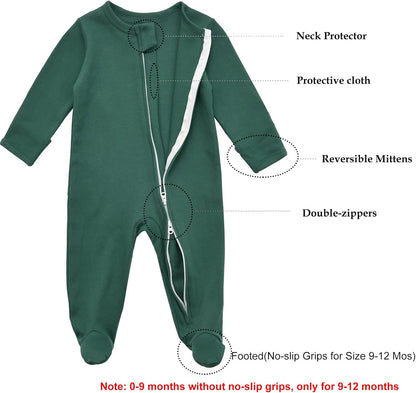 Aablexema Baby Footie Pajama with Mitten Cuffs, Double Zipper Infant Cotton clothes Sleeper Pjs