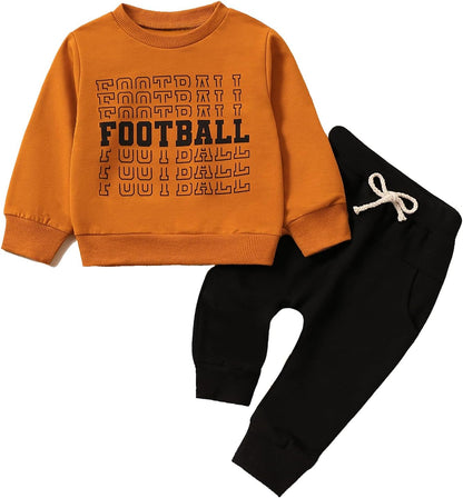 Baby Boy Clothes Fall 6 12 18 24 Months Football Long Sleeve Pullover Tops & Pant Sets Toddler