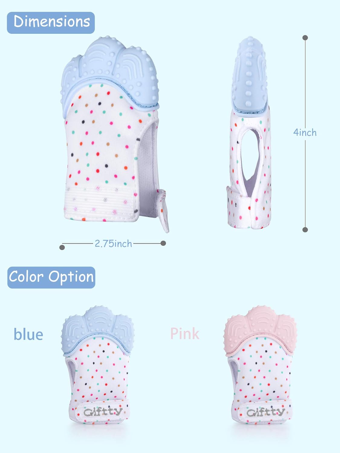 Giftty Teething Mitten Chew Mitt Baby Teether Glove - Self Soothing Teether, Teething Pain Relief