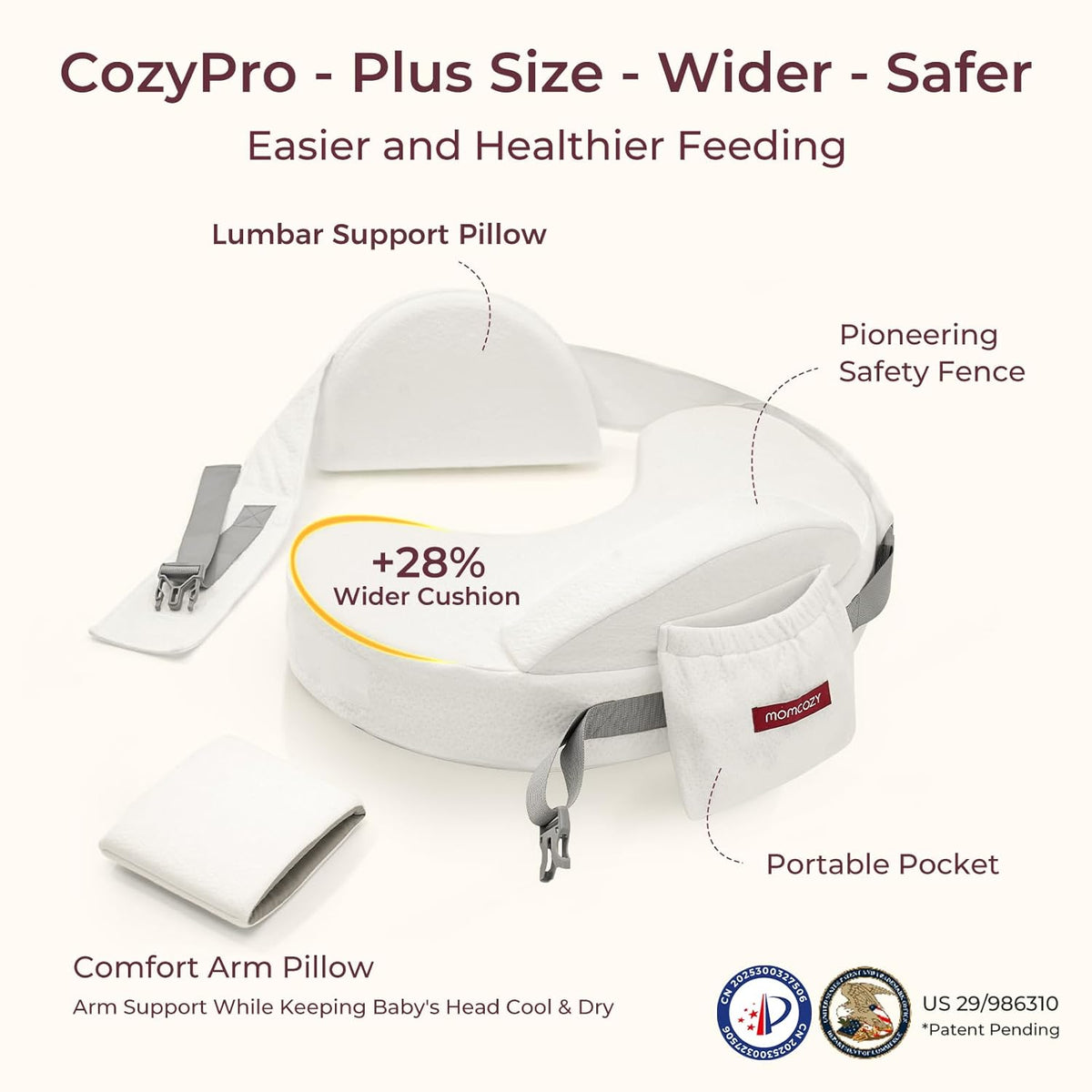 Momcozy CozyPro Nursing Pillow for Breastfeeding - All Around Ergonomic Comfort & Support