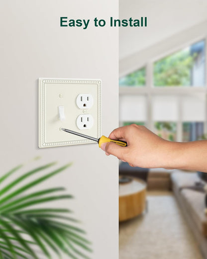 2-Pack Combo Toggle/Duplex Light Switch Cover Plate, Light Almond Metal Wall Outlet Cover Plate
