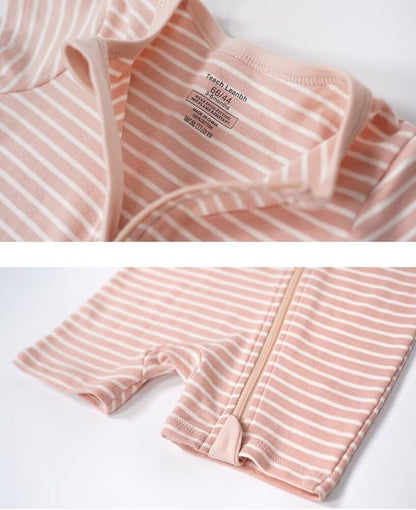 Teach Leanbh Unisex Baby 2 Pack Pajamas Cotton Short Sleeve 2 Way Zipper Stripe Soild Romper