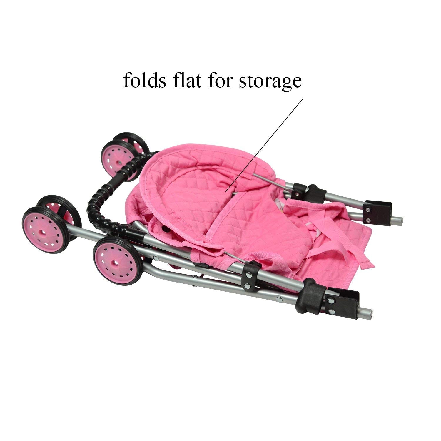 The New York Doll Collection My First Doll Stroller with Basket, Foldable Doll Stroller (Pink