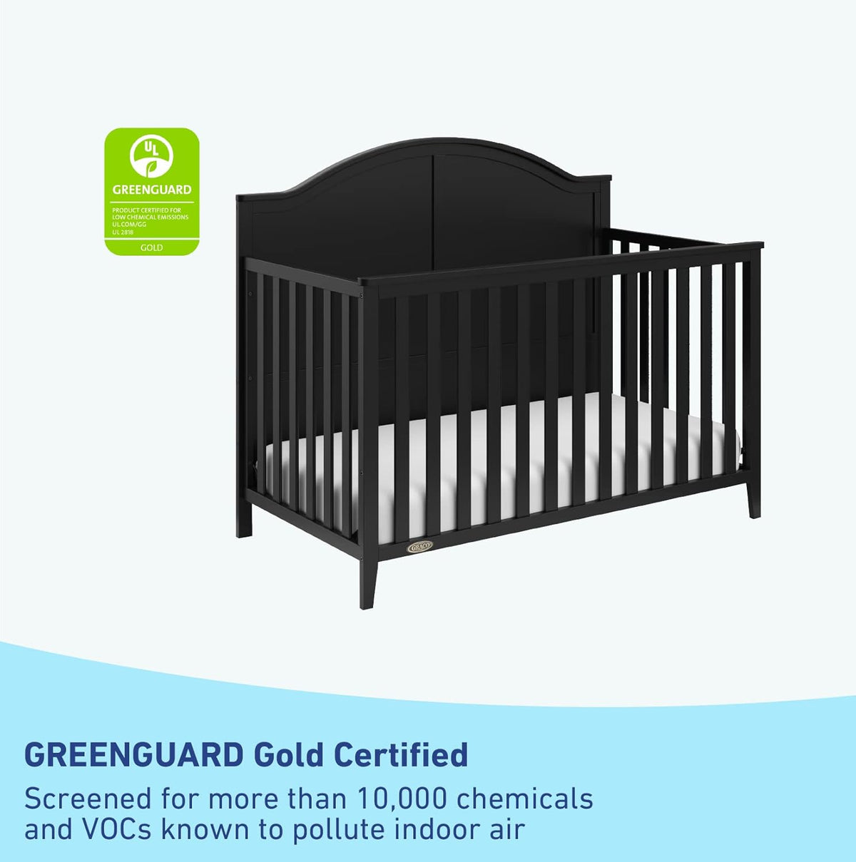 Graco Wilfred 5-in-1 Convertible Crib (Black) – GREENGUARD Gold Certified, Converts to Toddler Bed