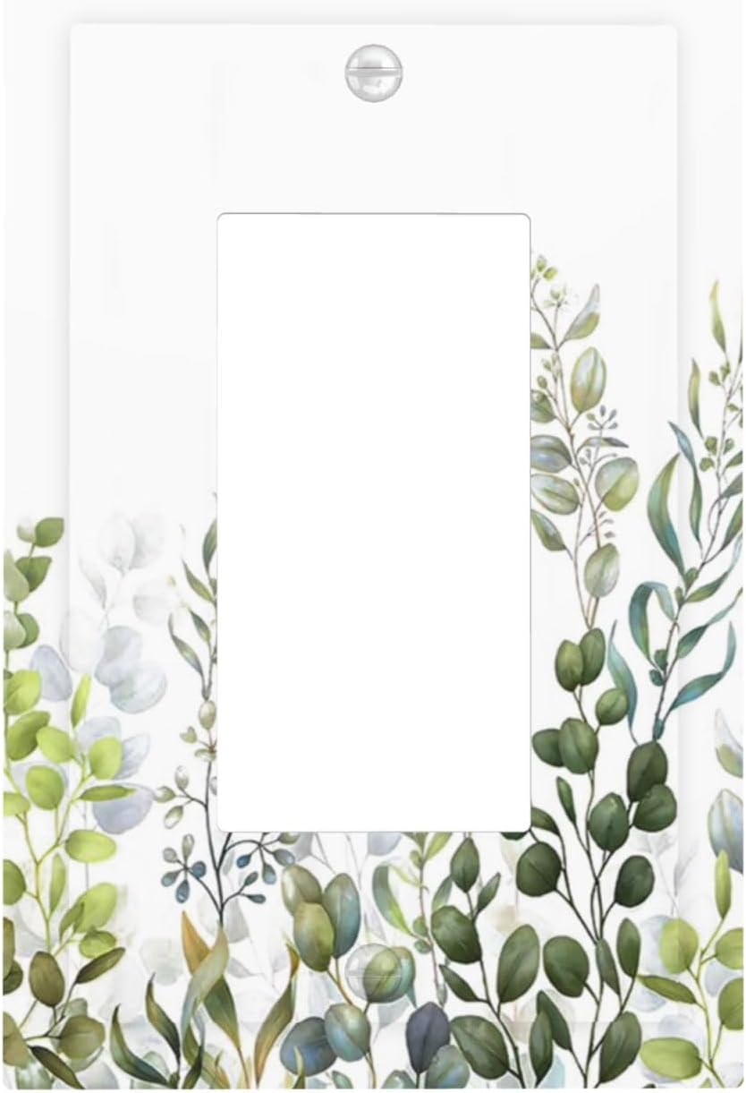 Green Eucalyptus Leaf Plant Herbs Springnature Decorative Outlet Covers 1 Gang Single Rocker Light