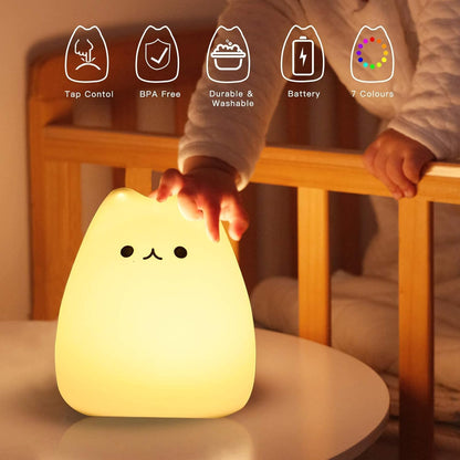 ZKLiLi Cat Night Light, Cute Nursery Lights USB Rechargeable Cat Lamp Nightlight Birthday Christmas