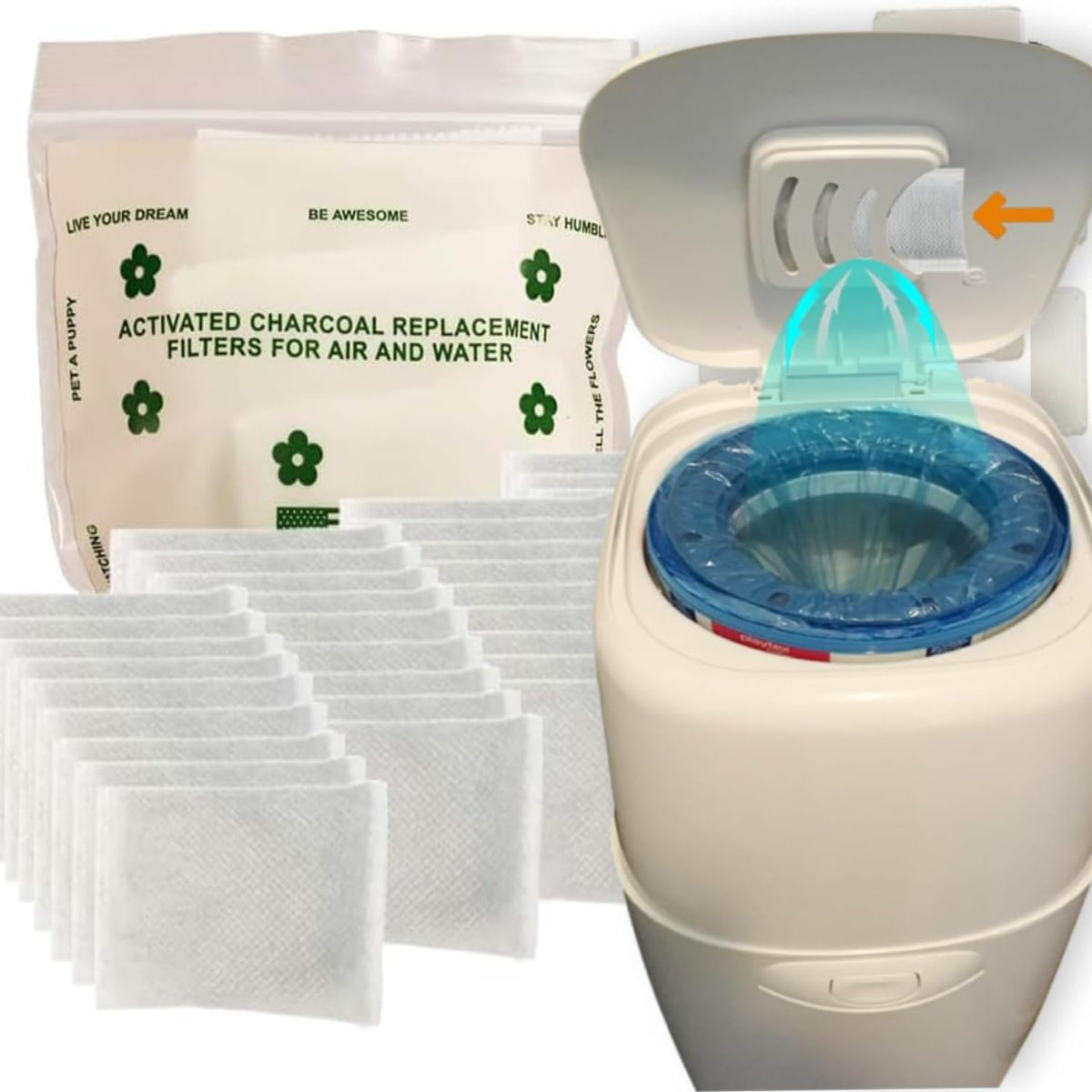 Green Piece® All-Natural Baby Diaper Pail Deodorizer - Pack of 36 - Activated Charcoal - Compatible