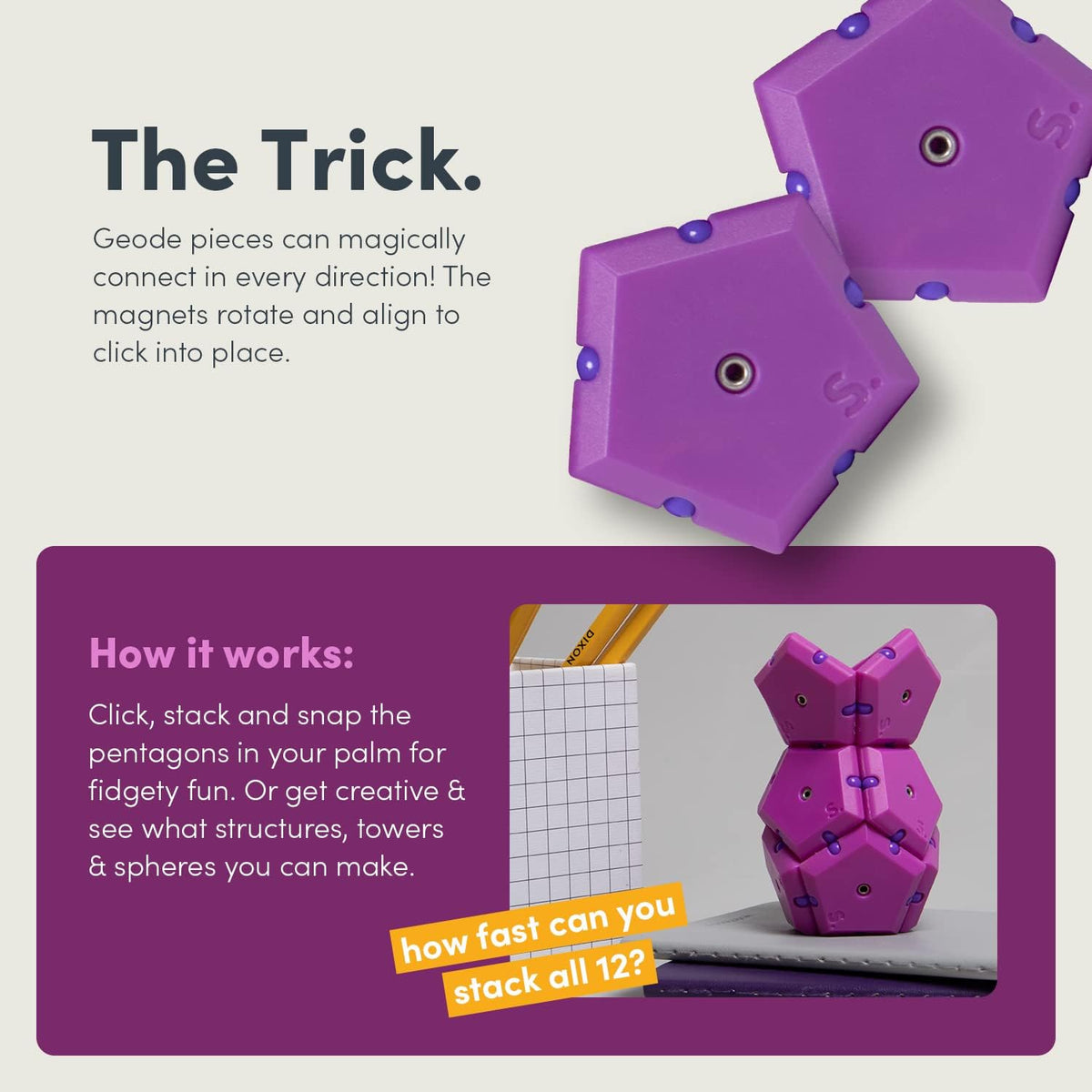 Speks Geode Matte Pentagons Magnetic Fidget Toy for Adults | Quiet Sensory Toy for Stress Relief &