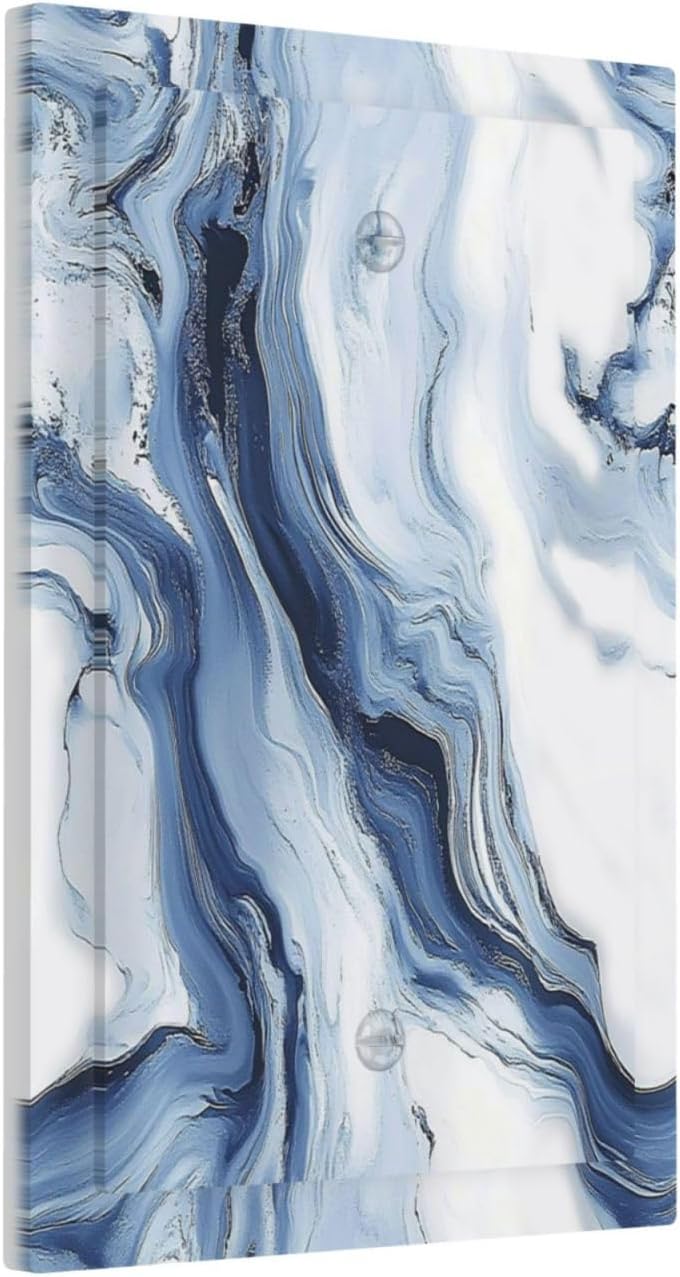 Light Switch Cover Plate White Marble Navy Blue Line Fluid 1 Gang No Device Blank Electrical Wall