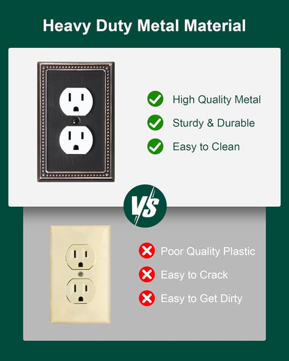 2-Pack Duplex Outlet Cover Plate, Aged Bronze Metal Wall Plates for Electrical Outlets, 1 Gang